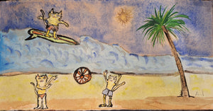 ENRIQUE ARNAUD ACUARELA "GATOS EN LA PLAYA”