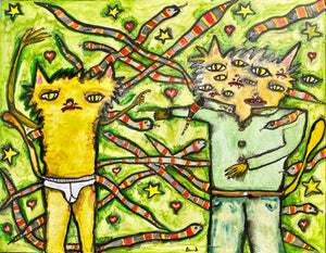 ENRIQUE ARNAUD BLUM "GATOS  CON TRUSA Y SERPIENTES” PINTURA