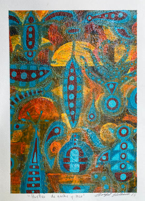ÁNGEL VELASCO "HUELLAS DE NOCHE Y MAR" MIXTA SOBRE PAPEL