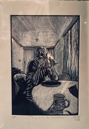 HAZHE IS ! "SUSPIRO DE LA MAÑANA" GRABADO EN LINÓLEO