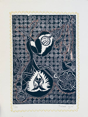 SALIME GURÓ "ST” (MANTIS BLACK BACKGROUND) EMBROIDERY WOOD GRAPH