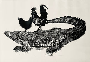 VENANCIO VELASCO “A LA DERIVA" (COCODRILO) XILOGRAFÍA