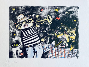 ENRIQUE ARNAUD BLUM "GATO TROMPETISTA" LITOGRAFÍA