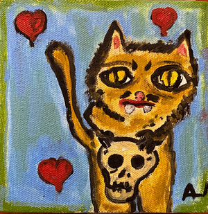 ENRIQUE ARNAUD  "GATO CON CALAVERA ENAMORADO " ÓLEO