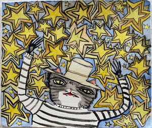 ENRIQUE ARNAUD “GATO CON ESTRELLAS” ACUARELA